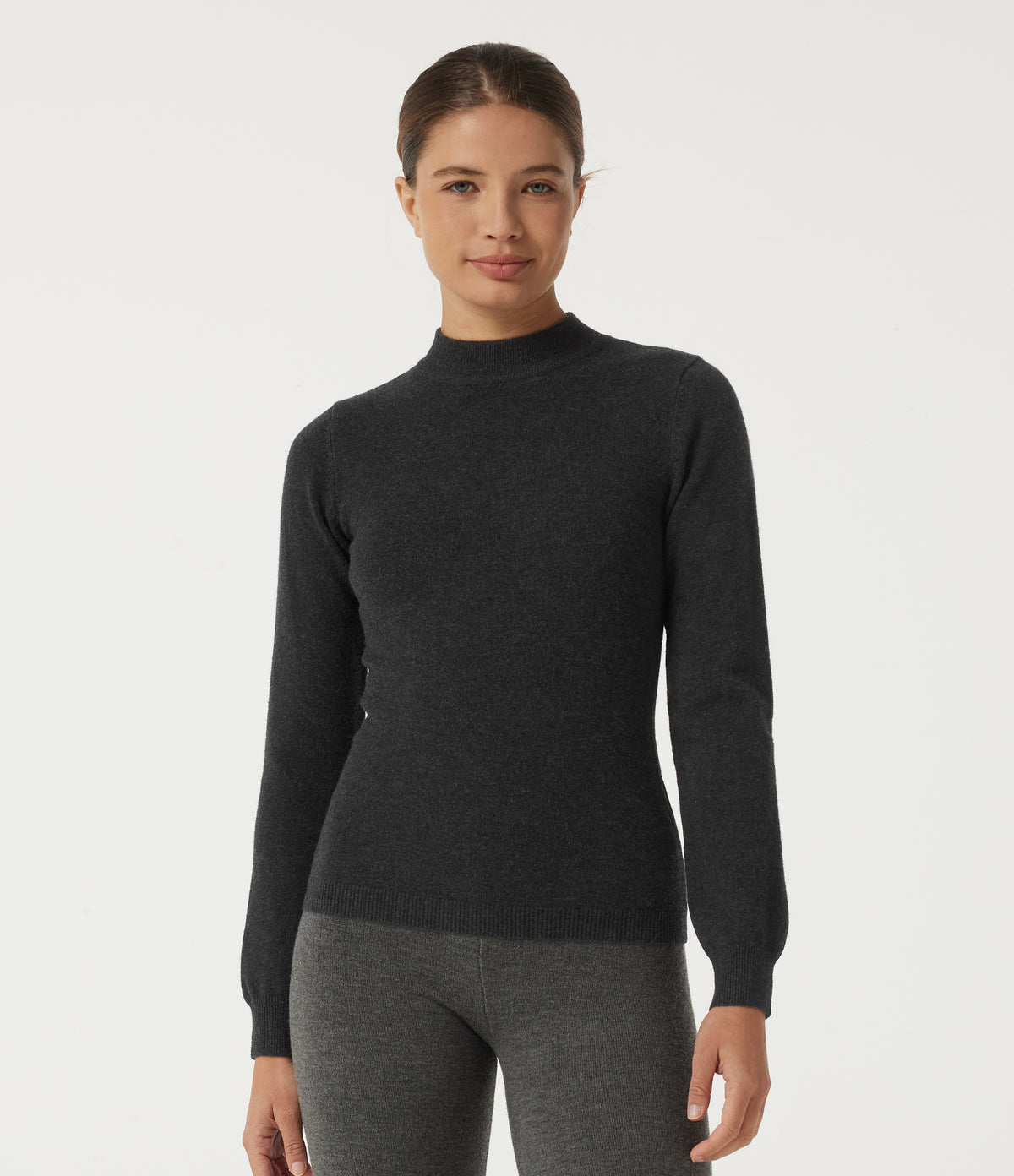 Mock Neck Long Sleeve Casual Jumper — Dark Navy — view 1