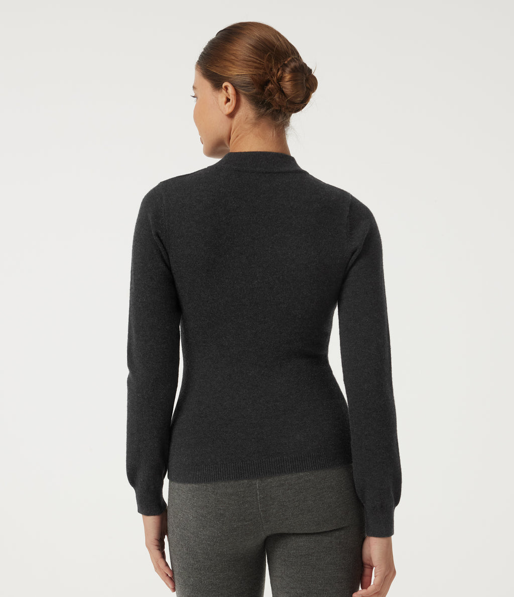 Mock Neck Long Sleeve Casual Jumper — Dark Navy — view 2