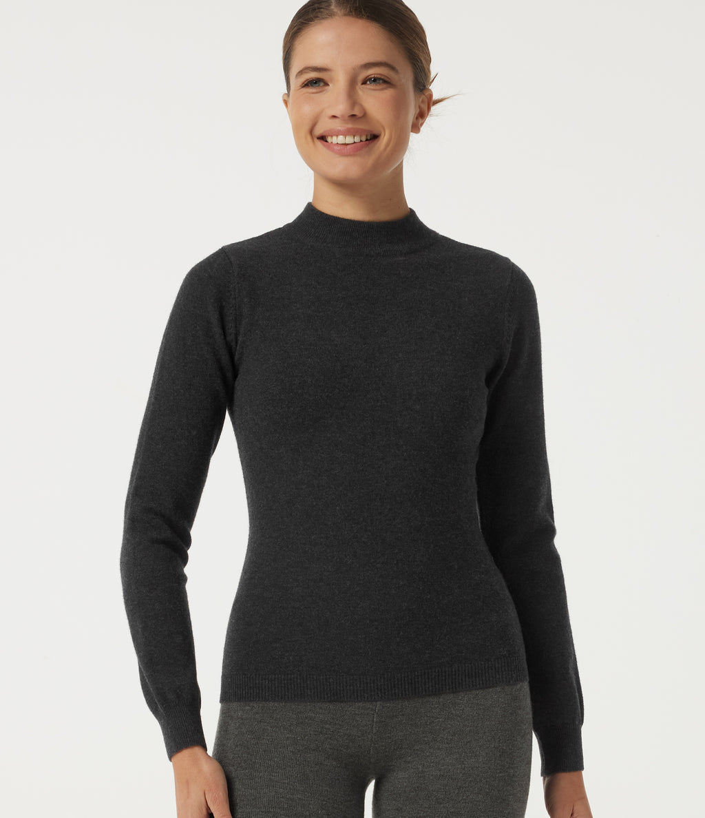 Mock Neck Long Sleeve Casual Jumper — Dark Navy — view 4