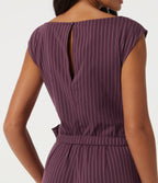 Boat Neck Stripe Sleeveless Wide Leg Tie Work Jumpsuit with Pockets -Edition — Plum Stripe — view 4