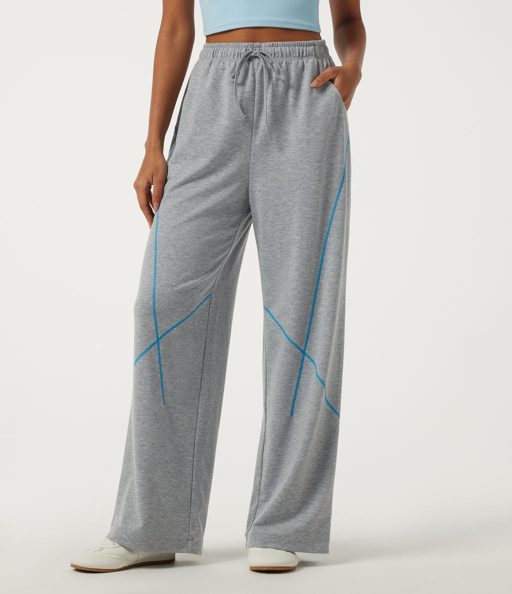 High Waisted Drawstring Baggy Color Block Casual Sweatpants with Pockets — Airy Space — view 3