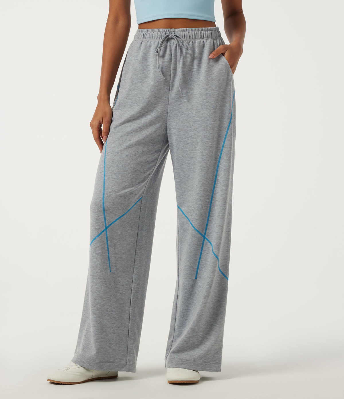 High Waisted Drawstring Baggy Color Block Casual Sweatpants with Pockets — Airy Space — view 3