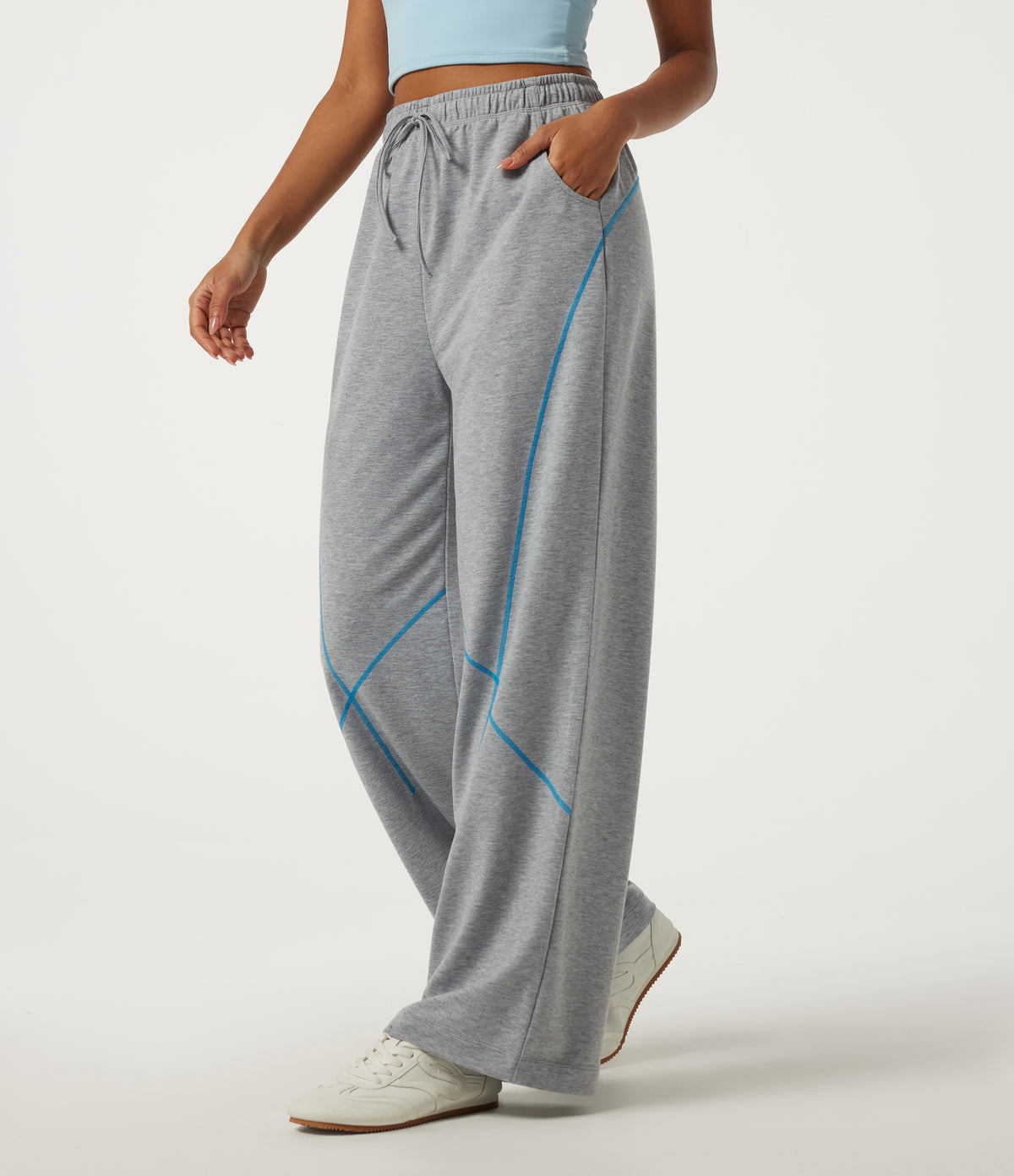 High Waisted Drawstring Baggy Color Block Casual Sweatpants with Pockets — Airy Space — view 1