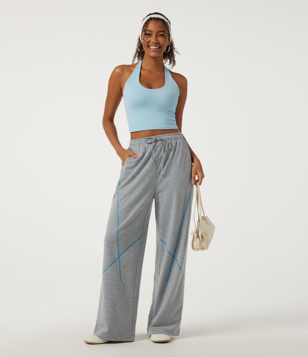 High Waisted Drawstring Baggy Color Block Casual Sweatpants with Pockets — Airy Space — view 7