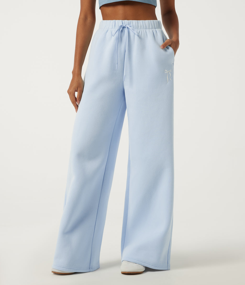 High Waisted Drawstring Baggy Embroidery Bow Casual Cotton Sweatpants with Pockets — Lyncove — view 3