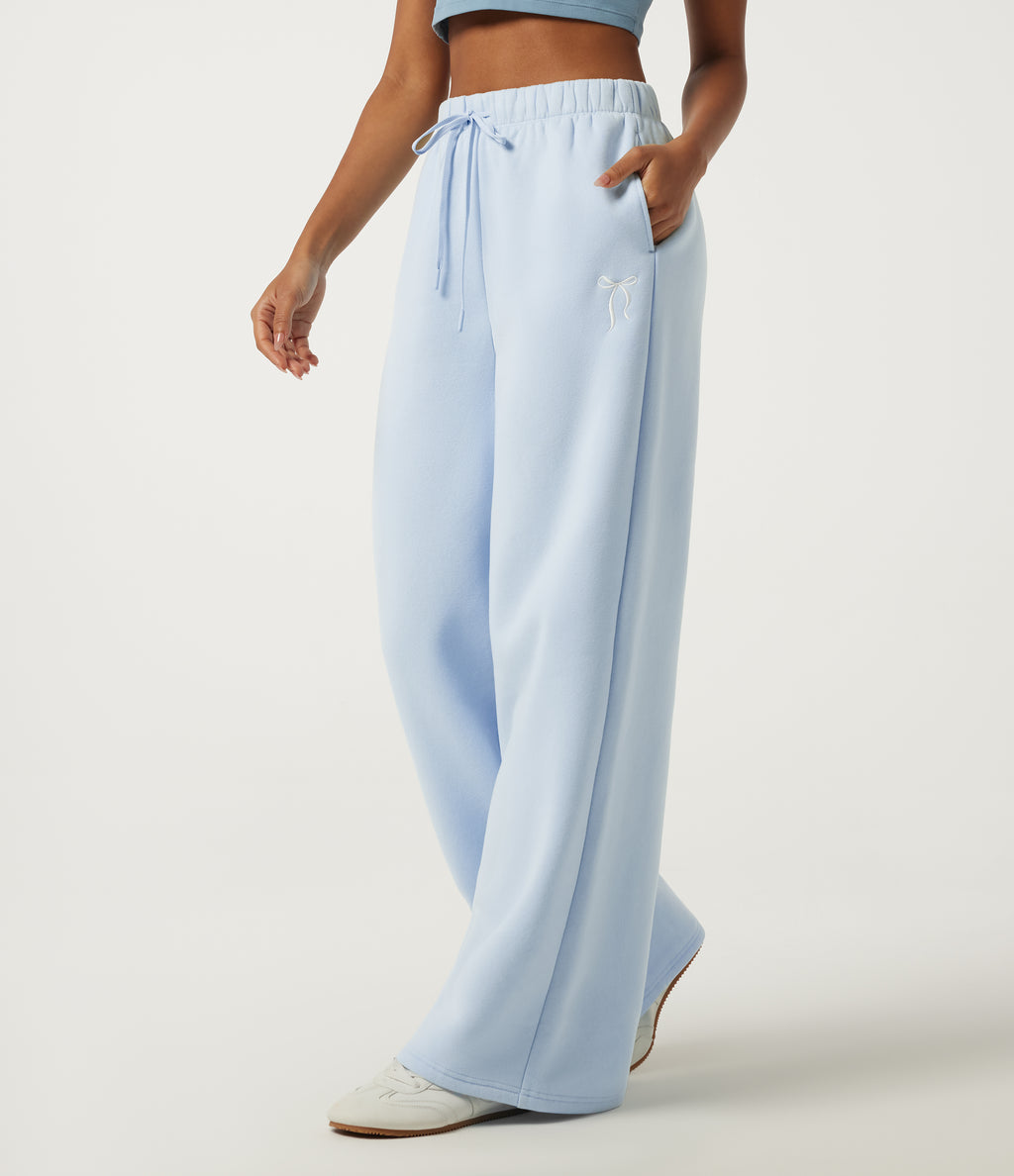 High Waisted Drawstring Baggy Embroidery Bow Casual Cotton Sweatpants with Pockets — Lyncove — view 1