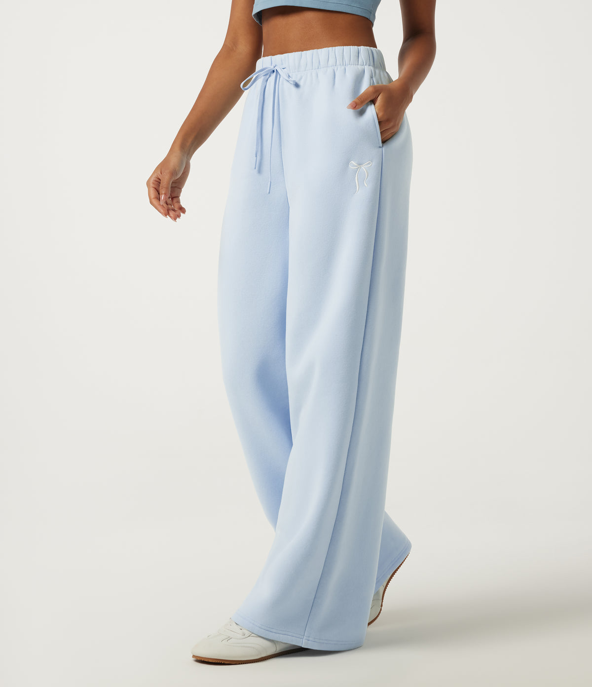 High Waisted Drawstring Baggy Embroidery Bow Casual Cotton Sweatpants with Pockets — Lyncove — view 1