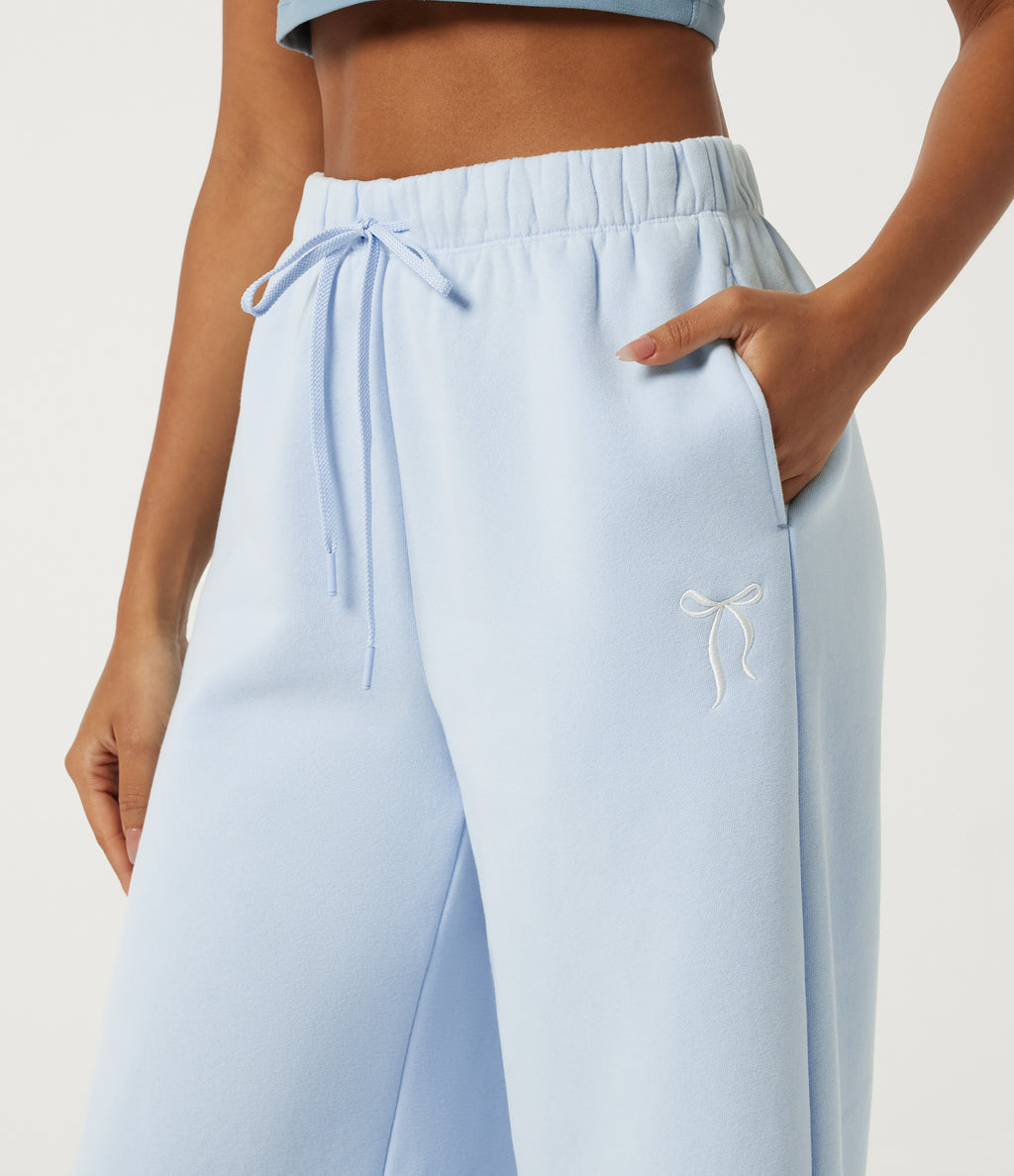 High Waisted Drawstring Baggy Embroidery Bow Casual Cotton Sweatpants with Pockets — Lyncove — view 4