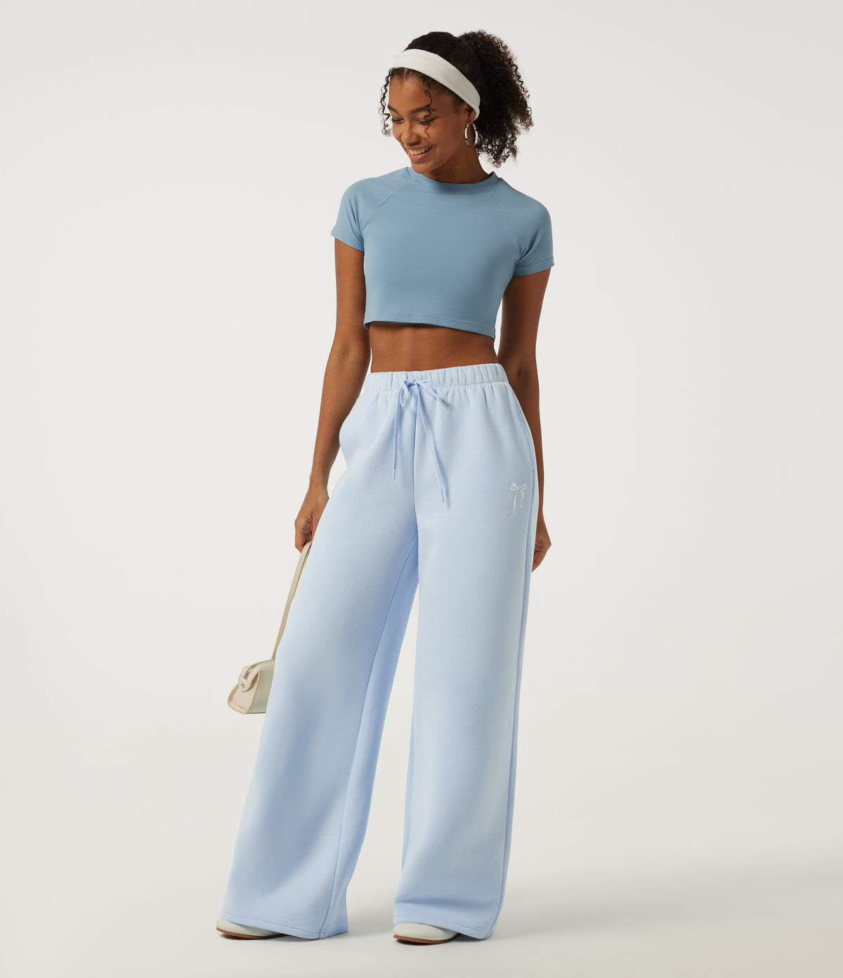 High Waisted Drawstring Baggy Embroidery Bow Casual Cotton Sweatpants with Pockets — Lyncove — view 6