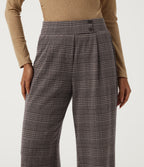 High Waisted Straight Leg Houndstooth Work Trousers with Pockets — Brown Houndstooth Plaid — view 5