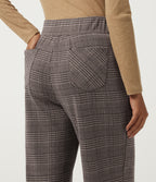 High Waisted Straight Leg Houndstooth Work Trousers with Pockets — Brown Houndstooth Plaid — view 4