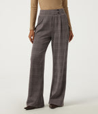 High Waisted Straight Leg Houndstooth Work Trousers with Pockets — Brown Houndstooth Plaid — view 3