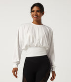 Round Neck Batwing Long Sleeve Casual Sports Top — White — view 4