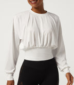 Round Neck Batwing Long Sleeve Casual Sports Top — White — view 5