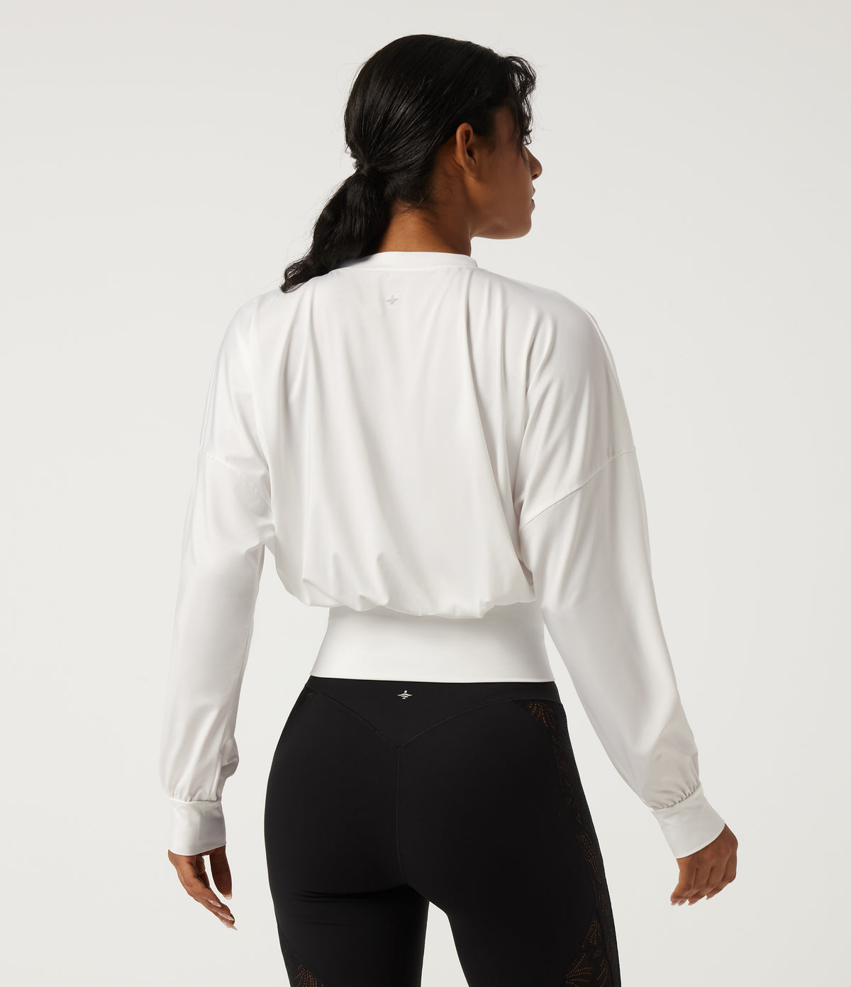 Round Neck Batwing Long Sleeve Casual Sports Top — White — view 2