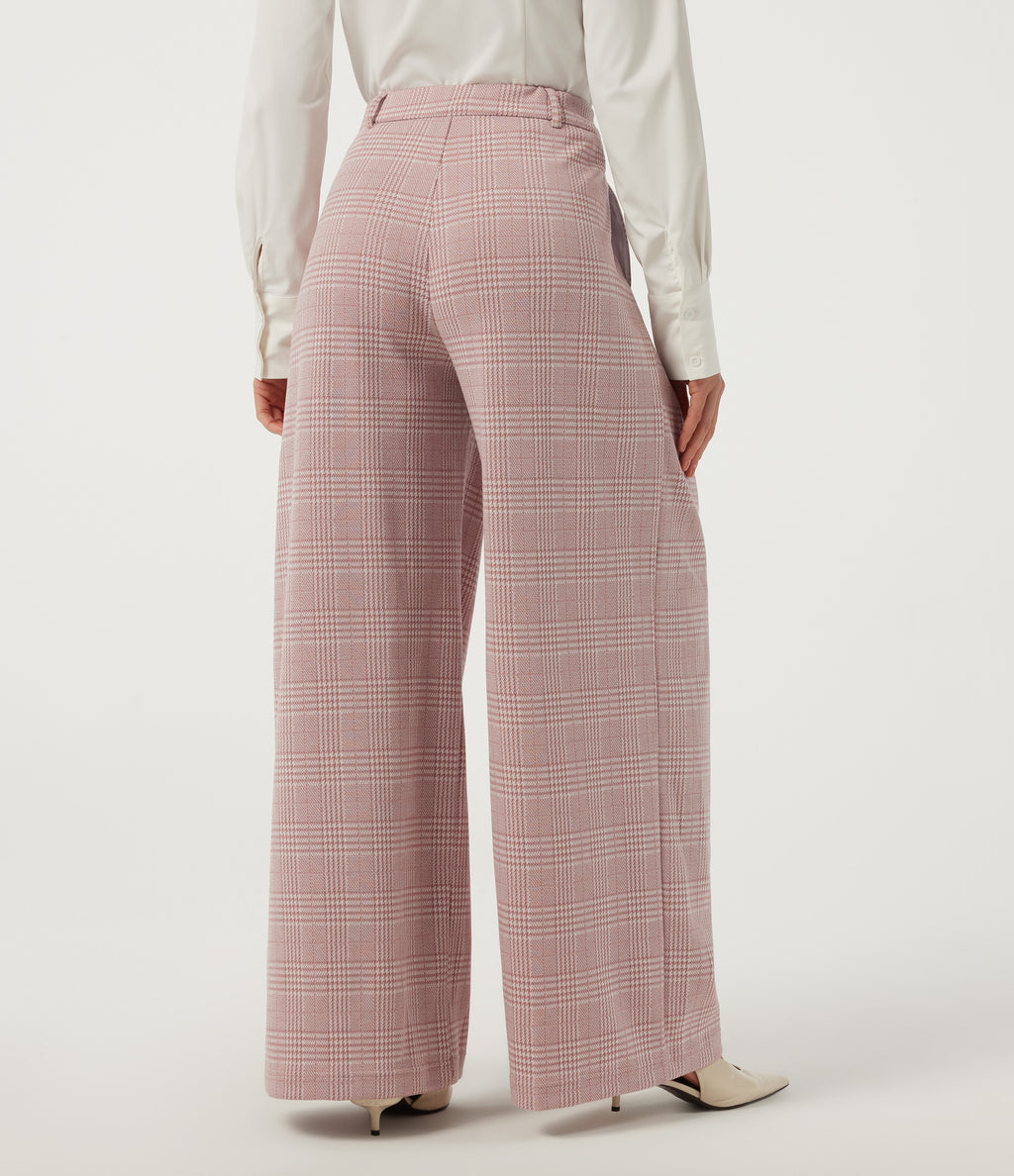 Mid Rise Wide Leg Pleated Plaid Casual Trousers with Pockets — Bean Paste Houndstooth Plaid — view 2