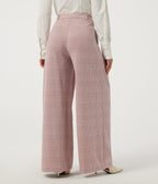 Mid Rise Wide Leg Pleated Plaid Casual Trousers with Pockets — Bean Paste Houndstooth Plaid — view 2