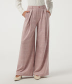 Mid Rise Wide Leg Pleated Plaid Casual Trousers with Pockets — Bean Paste Houndstooth Plaid — view 3