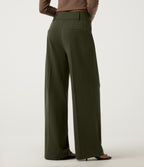 Mid Rise Wide Leg Buckle Work Trousers with Pockets — Forest Night — view 2