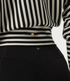 One Shoulder Long Sleeve Stripe Yoga Sports Top — Black White Horizontal Stripe — view 7