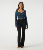 Airy Sweetheart Neck Long Sleeve Built-in Bra Ruched InstantCool Yoga Sports Top with Thumbholes — Majolica Blue — view 8