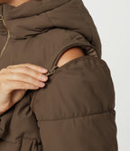 PuffFlex Removable Hood Wrinkle Recovery Long Sleeve Workout Padded Jacket with and Pockets — Chestnut Brown — view 8
