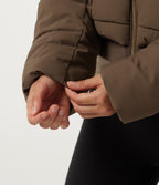 PuffFlex Removable Hood Wrinkle Recovery Long Sleeve Workout Padded Jacket with and Pockets — Chestnut Brown — view 7