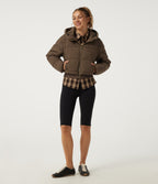 PuffFlex Removable Hood Wrinkle Recovery Long Sleeve Workout Padded Jacket with and Pockets — Chestnut Brown — view 5