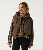 PuffFlex Removable Hood Wrinkle Recovery Long Sleeve Workout Padded Jacket with and Pockets — Chestnut Brown — view 4