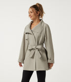 Stand Collar Long Sleeve Work Trench Coat with Pockets — Earth Tile Gray — view 3
