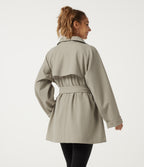 Stand Collar Long Sleeve Work Trench Coat with Pockets — Earth Tile Gray — view 2
