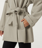 Stand Collar Long Sleeve Work Trench Coat with Pockets — Earth Tile Gray — view 7