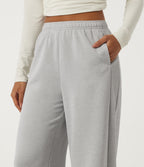 High Waisted Drawstring Straight Leg Casual Sweatpants with Pockets — Fog Gray — view 4