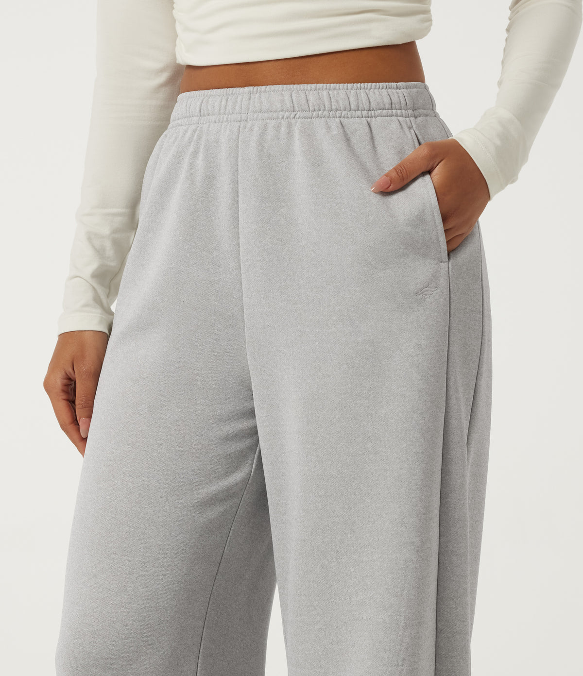 High Waisted Drawstring Straight Leg Casual Sweatpants with Pockets — Fog Gray — view 4