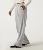 High Waisted Drawstring Straight Leg Casual Sweatpants with Pockets — Fog Gray — view 3
