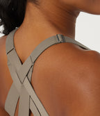 Deep V Neck Crisscross Back Training Sports Bras with Built-in Bra — Hay Brown — view 7
