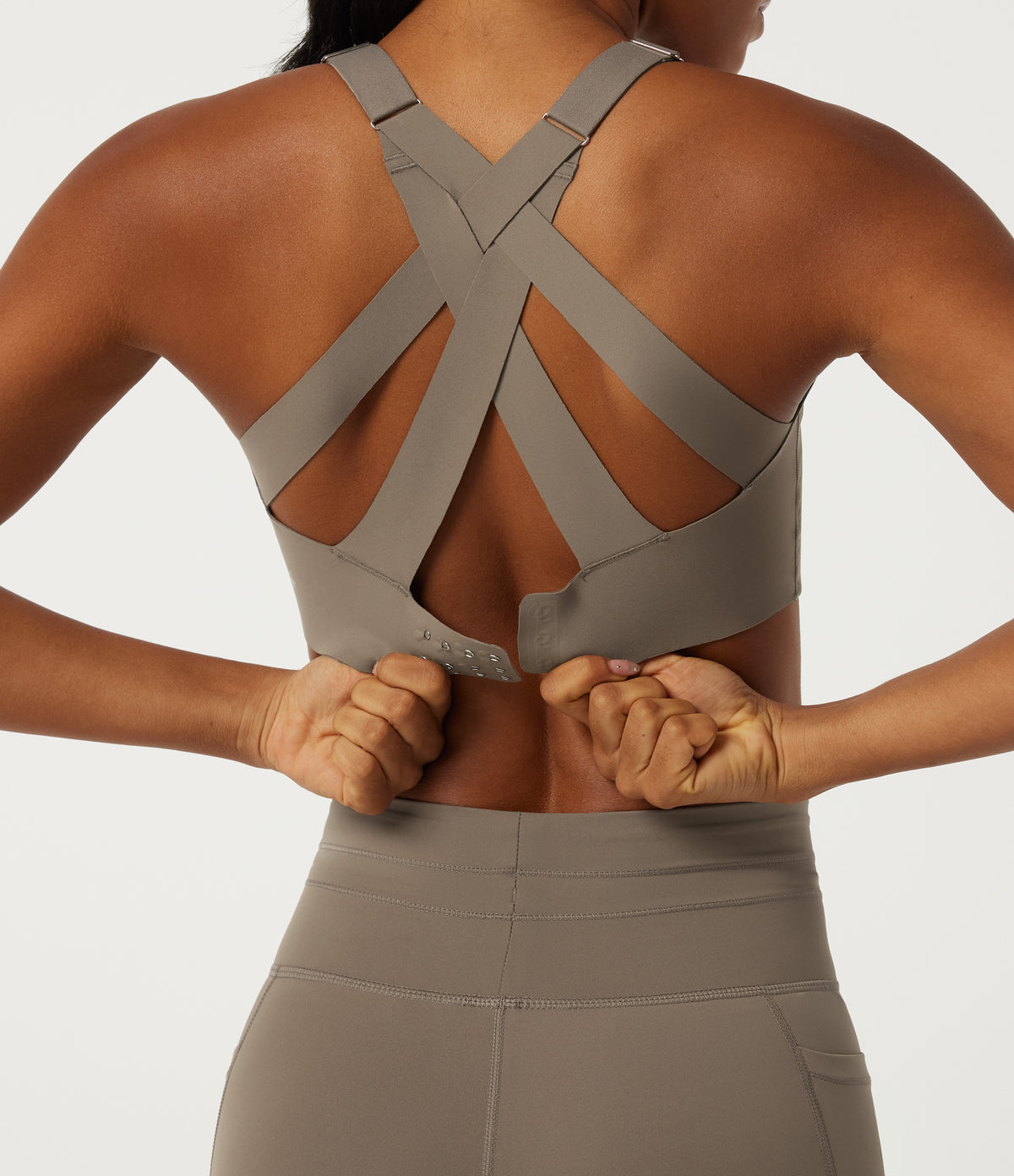Deep V Neck Crisscross Back Training Sports Bras with Built-in Bra — Hay Brown — view 5