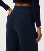High Waisted Wide Leg Casual Cotton Sweatpants with Pockets — Moonless Navy — view 5