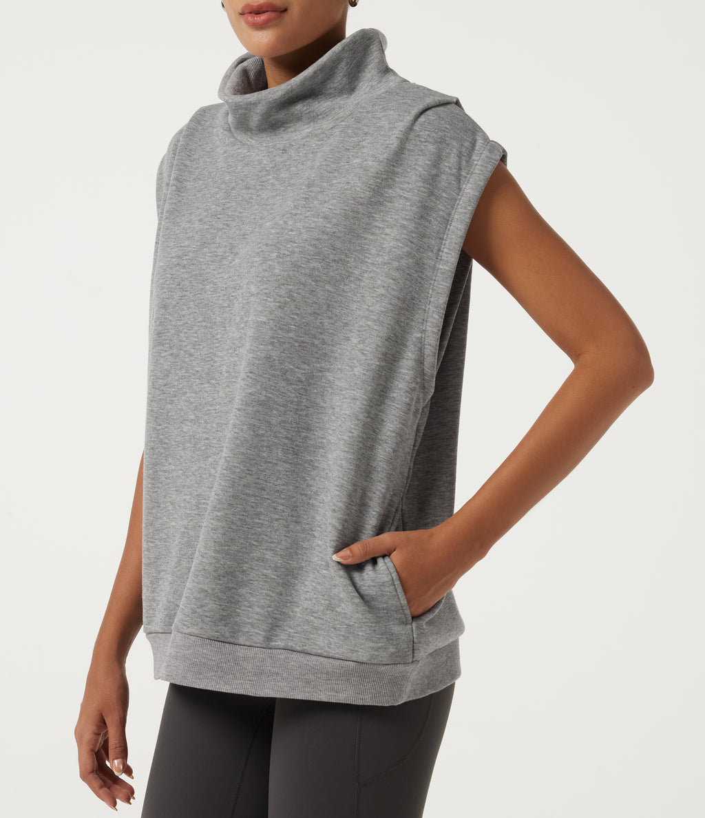 Mock Neck Cap Sleeve Casual Sweatshirt — Fog Gray — view 5