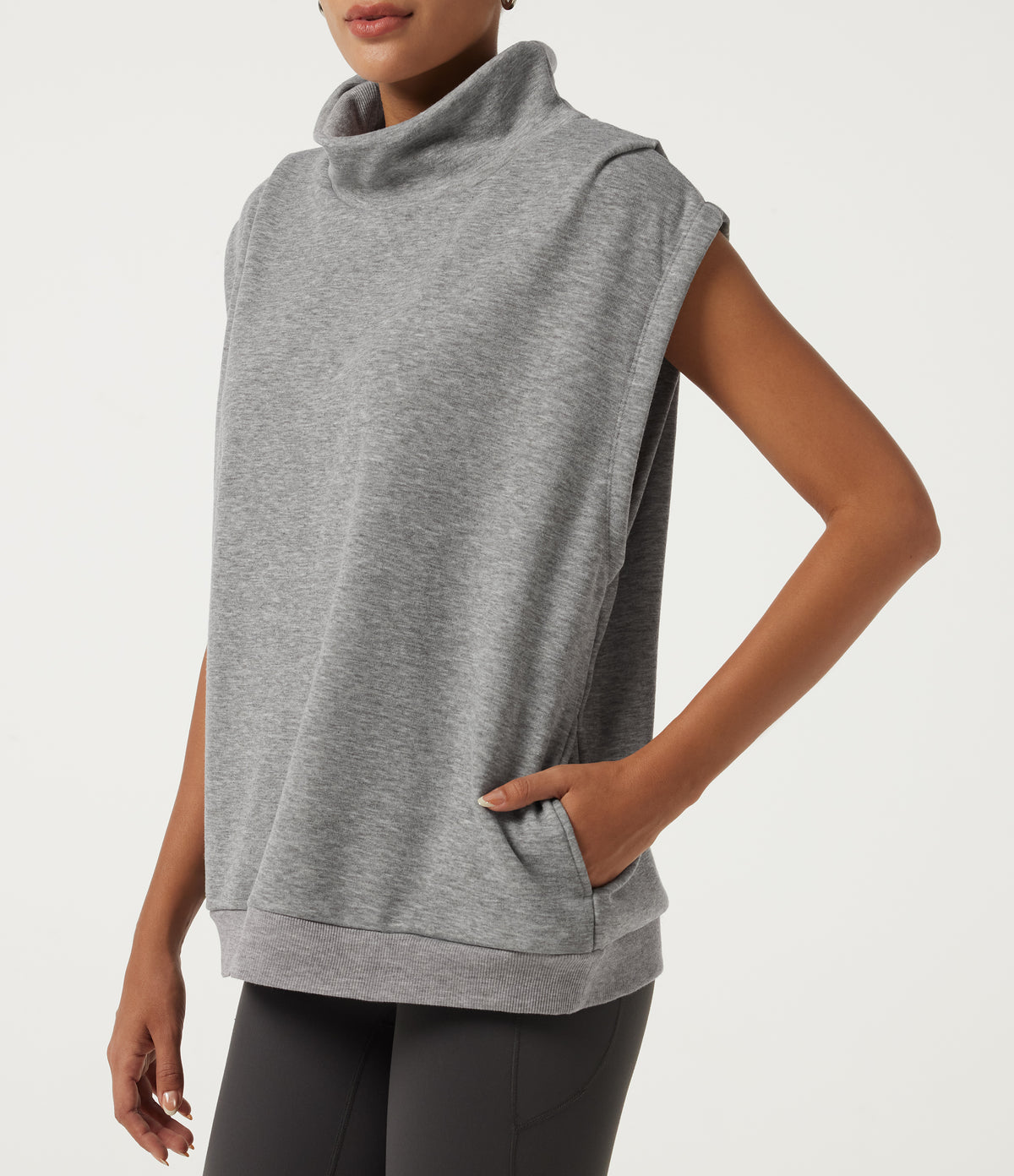 Mock Neck Cap Sleeve Casual Sweatshirt — Fog Gray — view 5