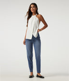 High Waisted Tapered Casual Jeans with Pockets — Tide Blue Denim — view 7