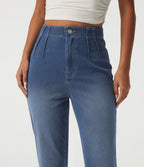 High Waisted Tapered Casual Jeans with Pockets — Tide Blue Denim — view 5