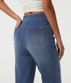 High Waisted Tapered Casual Jeans with Pockets — Tide Blue Denim — view 4