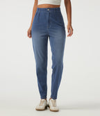 High Waisted Tapered Casual Jeans with Pockets — Tide Blue Denim — view 3