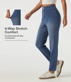High Waisted Tapered Casual Jeans with Pockets — Tide Blue Denim — view 1
