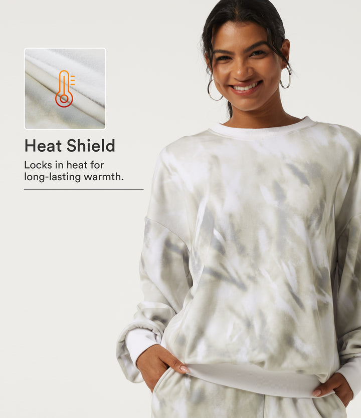 Round Neck Long Sleeve Fleece Casual Sports Sweatshirt — Misty Marble — view 1